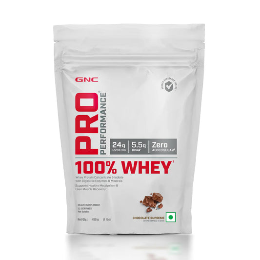GNC Pro Performance 100% Whey Protein | 2 lbs | Muscle Growth | Muscle Recovery | DigeZyme® For Easy Digestion | Informed Choice Certified | 24g Protein | 5.5g BCAA | Chocolate Fudge | 907 gm