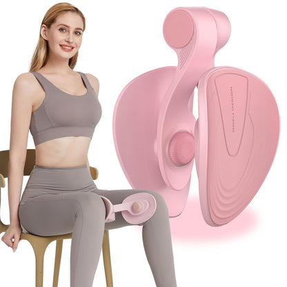 Woman using pink inner thigh exerciser, IndianChic fitness accessory for home workouts