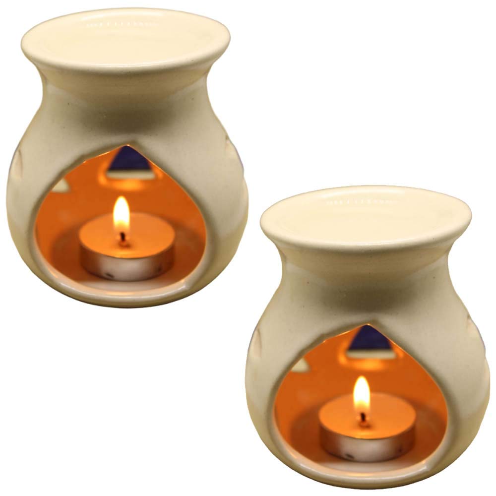 Black 4 Inch Ceramic Aroma Candle Diffuser Oil Burner Clay Lamp Wax Warmer Tea Light Holder For Home Decor. (Free 1 Candle Tea Light) - Pack Of 1.