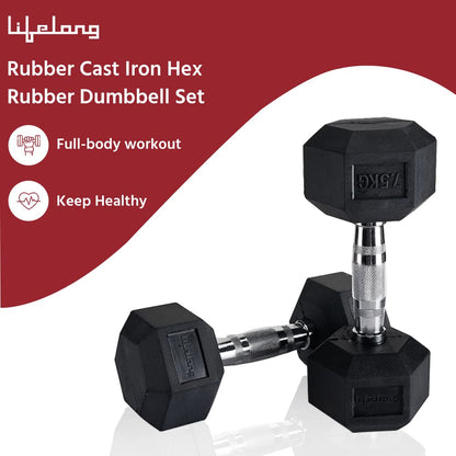 Lifelong PVC Hex Dumbbells Pack of 2 (5kg*2) Black Color for Home Gym Equipment Fitness Barbell|Gym Exercise|Home Workout, Gym Dumbbells|Dumbbells Weights for Men & Women (6 Months Warranty)