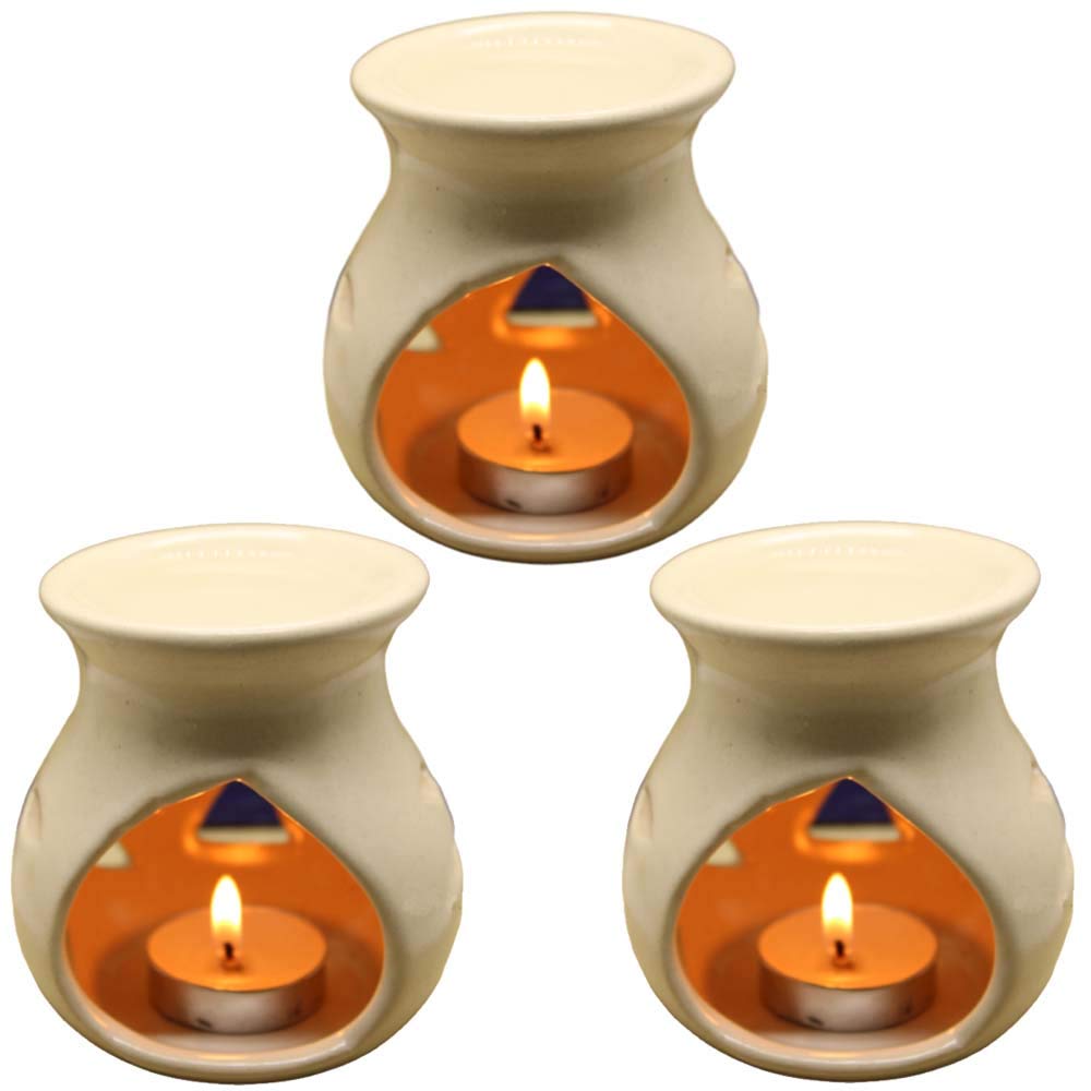 Black 4 Inch Ceramic Aroma Candle Diffuser Oil Burner Clay Lamp Wax Warmer Tea Light Holder For Home Decor. (Free 1 Candle Tea Light) - Pack Of 1.