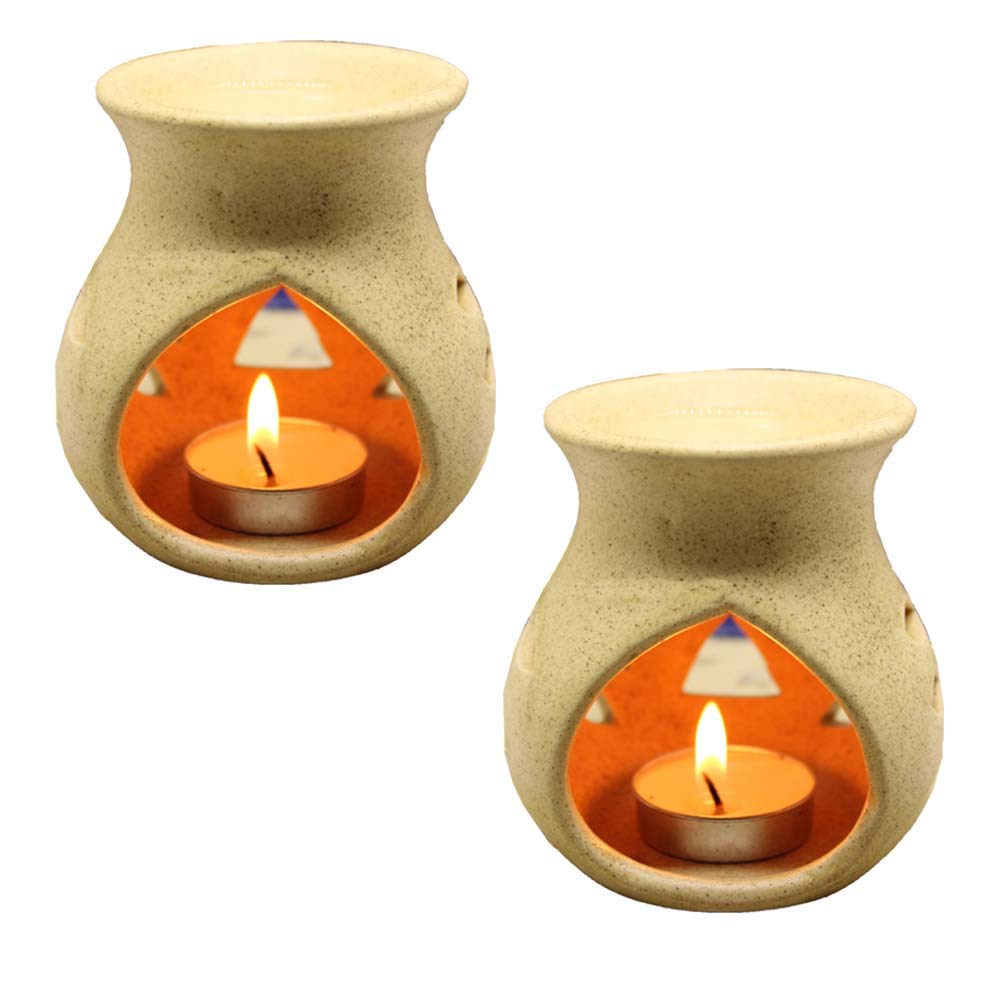 Black 4 Inch Ceramic Aroma Candle Diffuser Oil Burner Clay Lamp Wax Warmer Tea Light Holder For Home Decor. (Free 1 Candle Tea Light) - Pack Of 1.