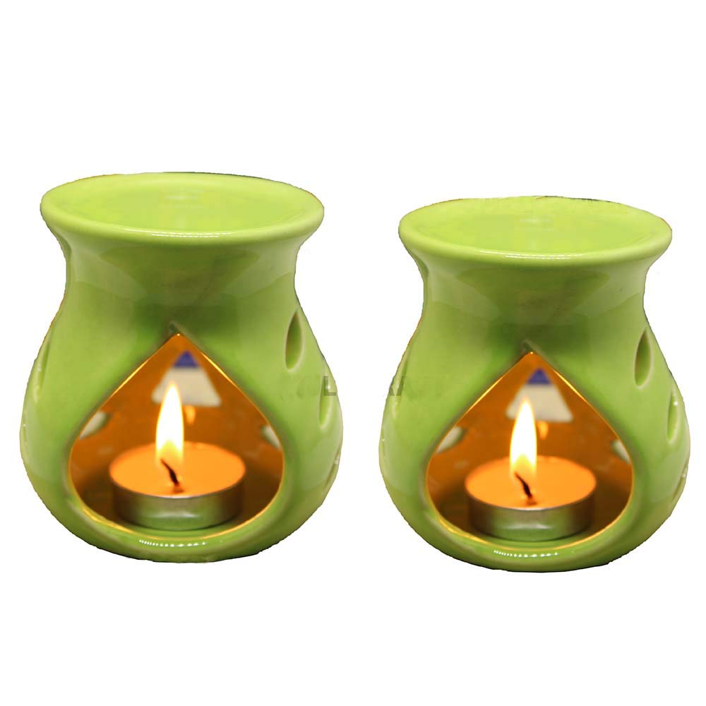 Black 4 Inch Ceramic Aroma Candle Diffuser Oil Burner Clay Lamp Wax Warmer Tea Light Holder For Home Decor. (Free 1 Candle Tea Light) - Pack Of 1.