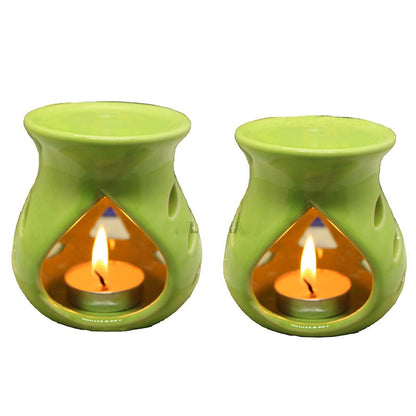 Black 4 Inch Ceramic Aroma Candle Diffuser Oil Burner Clay Lamp Wax Warmer Tea Light Holder For Home Decor. (Free 1 Candle Tea Light) - Pack Of 1.