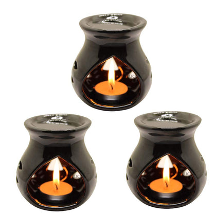 Black 4 Inch Ceramic Aroma Candle Diffuser Oil Burner Clay Lamp Wax Warmer Tea Light Holder For Home Decor. (Free 1 Candle Tea Light) - Pack Of 1.
