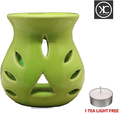 Black 4 Inch Ceramic Aroma Candle Diffuser Oil Burner Clay Lamp Wax Warmer Tea Light Holder For Home Decor. (Free 1 Candle Tea Light) - Pack Of 1.
