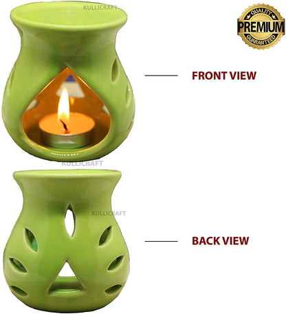 Black 4 Inch Ceramic Aroma Candle Diffuser Oil Burner Clay Lamp Wax Warmer Tea Light Holder For Home Decor. (Free 1 Candle Tea Light) - Pack Of 1.