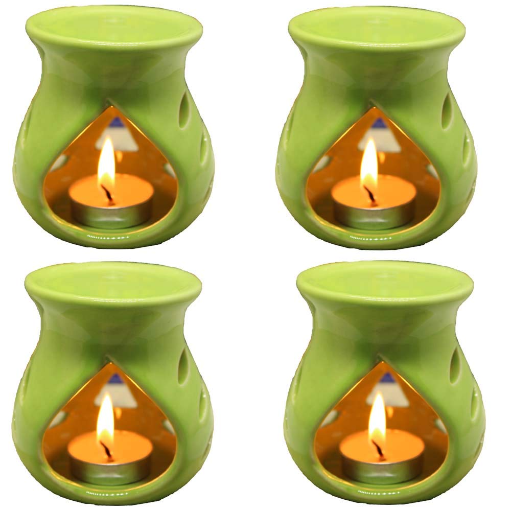 Black 4 Inch Ceramic Aroma Candle Diffuser Oil Burner Clay Lamp Wax Warmer Tea Light Holder For Home Decor. (Free 1 Candle Tea Light) - Pack Of 1.