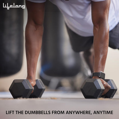 Lifelong PVC Hex Dumbbells Pack of 2 (5kg*2) Black Color for Home Gym Equipment Fitness Barbell|Gym Exercise|Home Workout, Gym Dumbbells|Dumbbells Weights for Men & Women (6 Months Warranty)