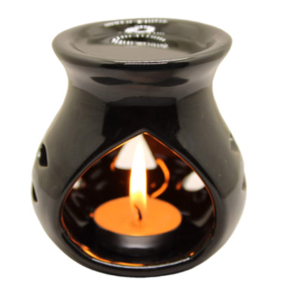 Black 4 Inch Ceramic Aroma Candle Diffuser Oil Burner Clay Lamp Wax Warmer Tea Light Holder For Home Decor. (Free 1 Candle Tea Light) - Pack Of 1.