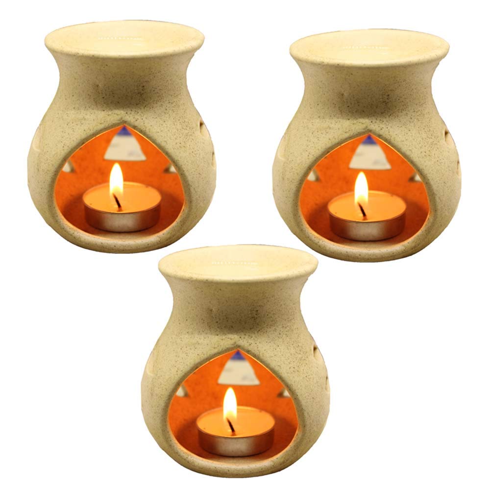 Black 4 Inch Ceramic Aroma Candle Diffuser Oil Burner Clay Lamp Wax Warmer Tea Light Holder For Home Decor. (Free 1 Candle Tea Light) - Pack Of 1.