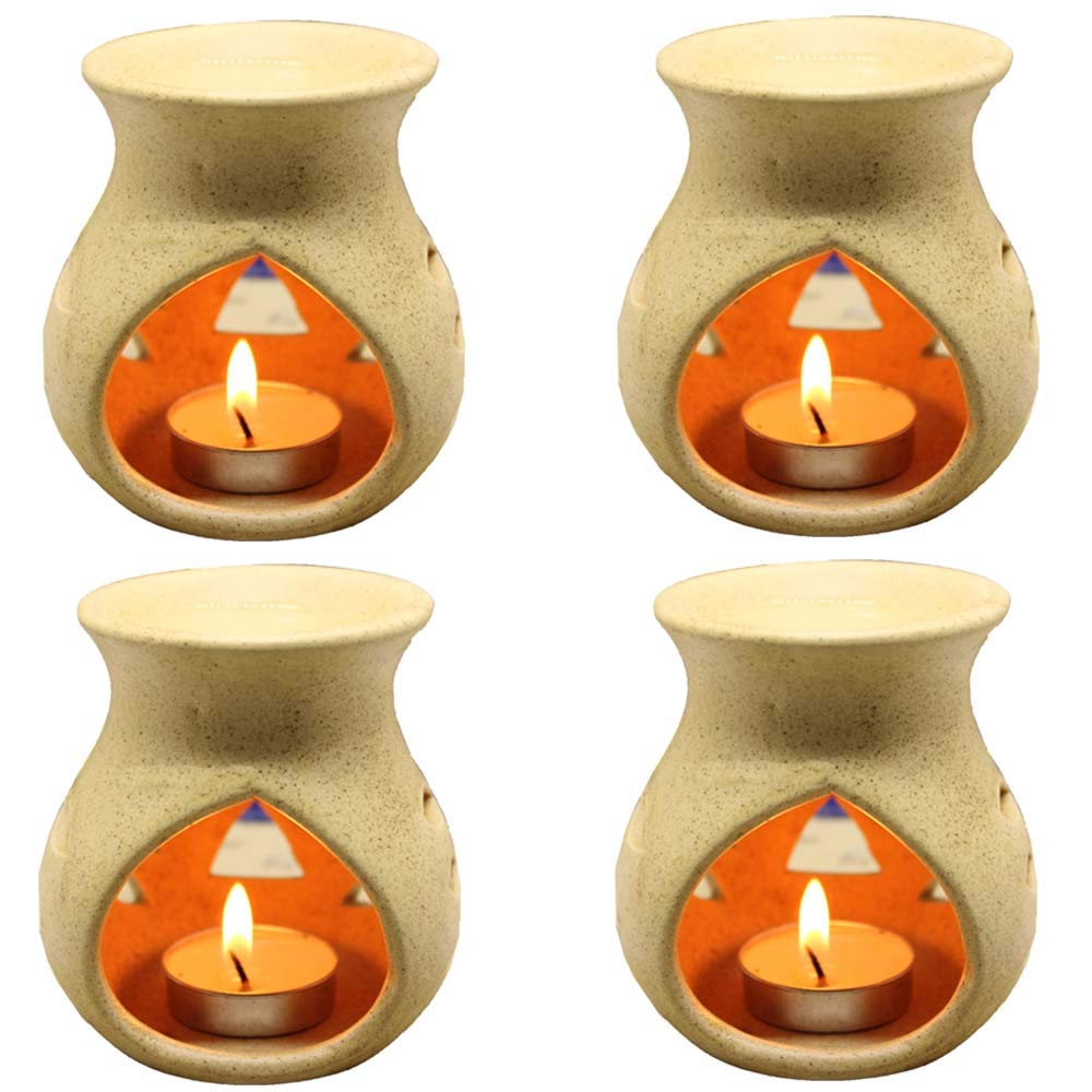 Black 4 Inch Ceramic Aroma Candle Diffuser Oil Burner Clay Lamp Wax Warmer Tea Light Holder For Home Decor. (Free 1 Candle Tea Light) - Pack Of 1.