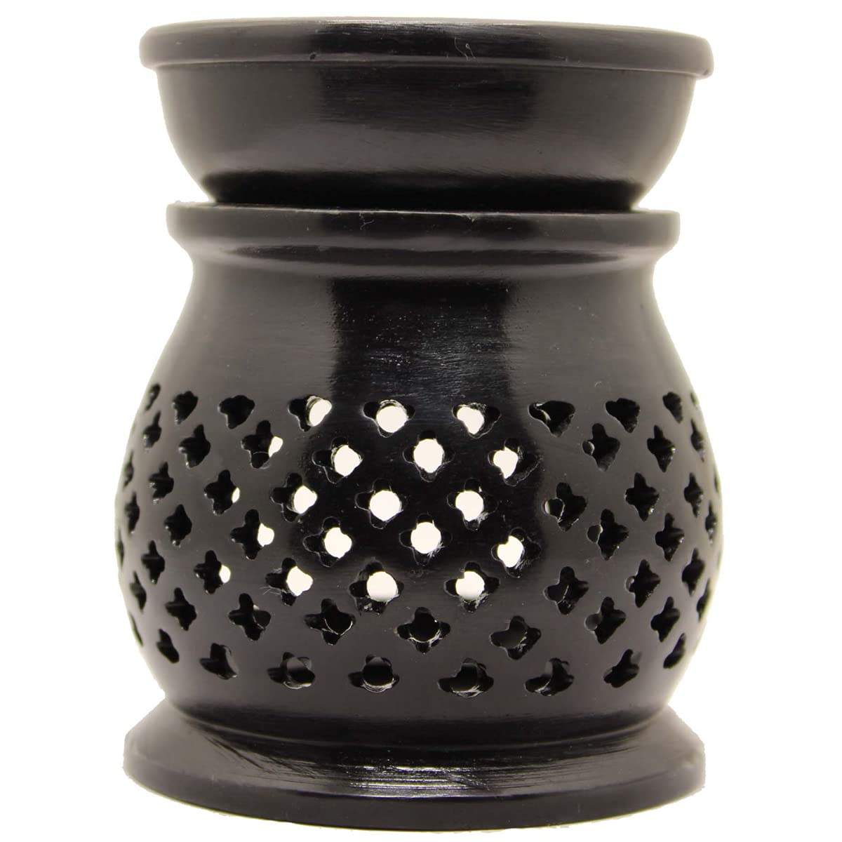 Black 4 Inch Ceramic Aroma Candle Diffuser Oil Burner Clay Lamp Wax Warmer Tea Light Holder For Home Decor. (Free 1 Candle Tea Light) - Pack Of 1.
