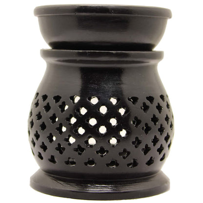 Black 4 Inch Ceramic Aroma Candle Diffuser Oil Burner Clay Lamp Wax Warmer Tea Light Holder For Home Decor. (Free 1 Candle Tea Light) - Pack Of 1.