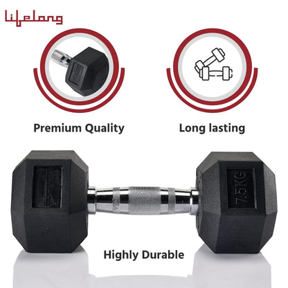 Lifelong PVC Hex Dumbbells Pack of 2 (5kg*2) Black Color for Home Gym Equipment Fitness Barbell|Gym Exercise|Home Workout, Gym Dumbbells|Dumbbells Weights for Men & Women (6 Months Warranty)