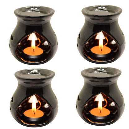 Black 4 Inch Ceramic Aroma Candle Diffuser Oil Burner Clay Lamp Wax Warmer Tea Light Holder For Home Decor. (Free 1 Candle Tea Light) - Pack Of 1.