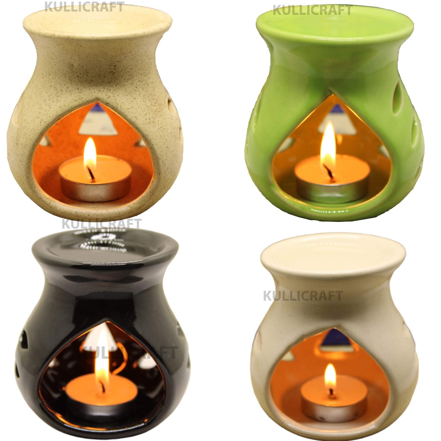 Black 4 Inch Ceramic Aroma Candle Diffuser Oil Burner Clay Lamp Wax Warmer Tea Light Holder For Home Decor. (Free 1 Candle Tea Light) - Pack Of 1.