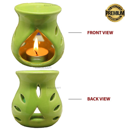 Black 4 Inch Ceramic Aroma Candle Diffuser Oil Burner Clay Lamp Wax Warmer Tea Light Holder For Home Decor. (Free 1 Candle Tea Light) - Pack Of 1.
