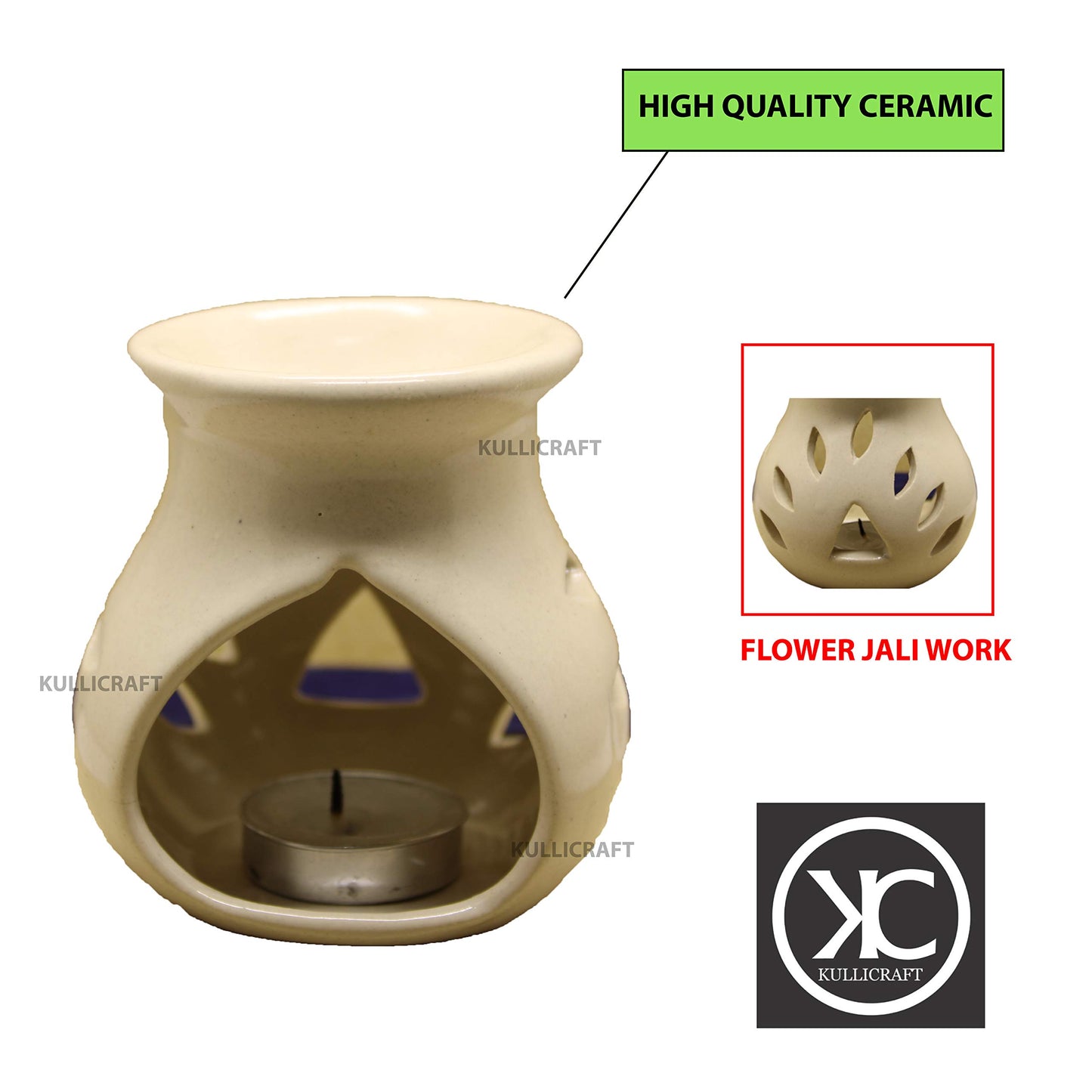 Black 4 Inch Ceramic Aroma Candle Diffuser Oil Burner Clay Lamp Wax Warmer Tea Light Holder For Home Decor. (Free 1 Candle Tea Light) - Pack Of 1.