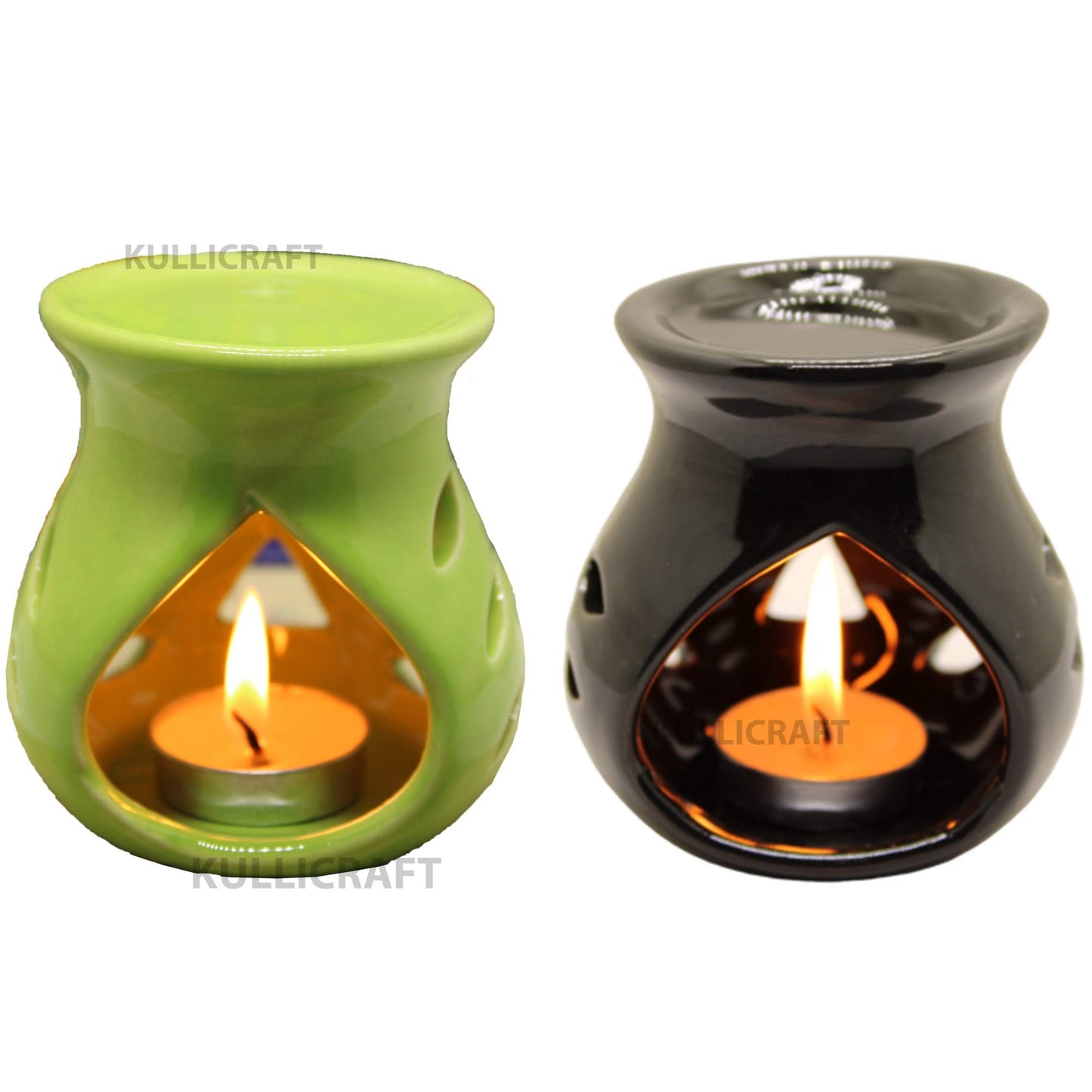 Black 4 Inch Ceramic Aroma Candle Diffuser Oil Burner Clay Lamp Wax Warmer Tea Light Holder For Home Decor. (Free 1 Candle Tea Light) - Pack Of 1.