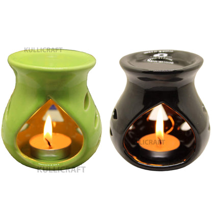 Black 4 Inch Ceramic Aroma Candle Diffuser Oil Burner Clay Lamp Wax Warmer Tea Light Holder For Home Decor. (Free 1 Candle Tea Light) - Pack Of 1.