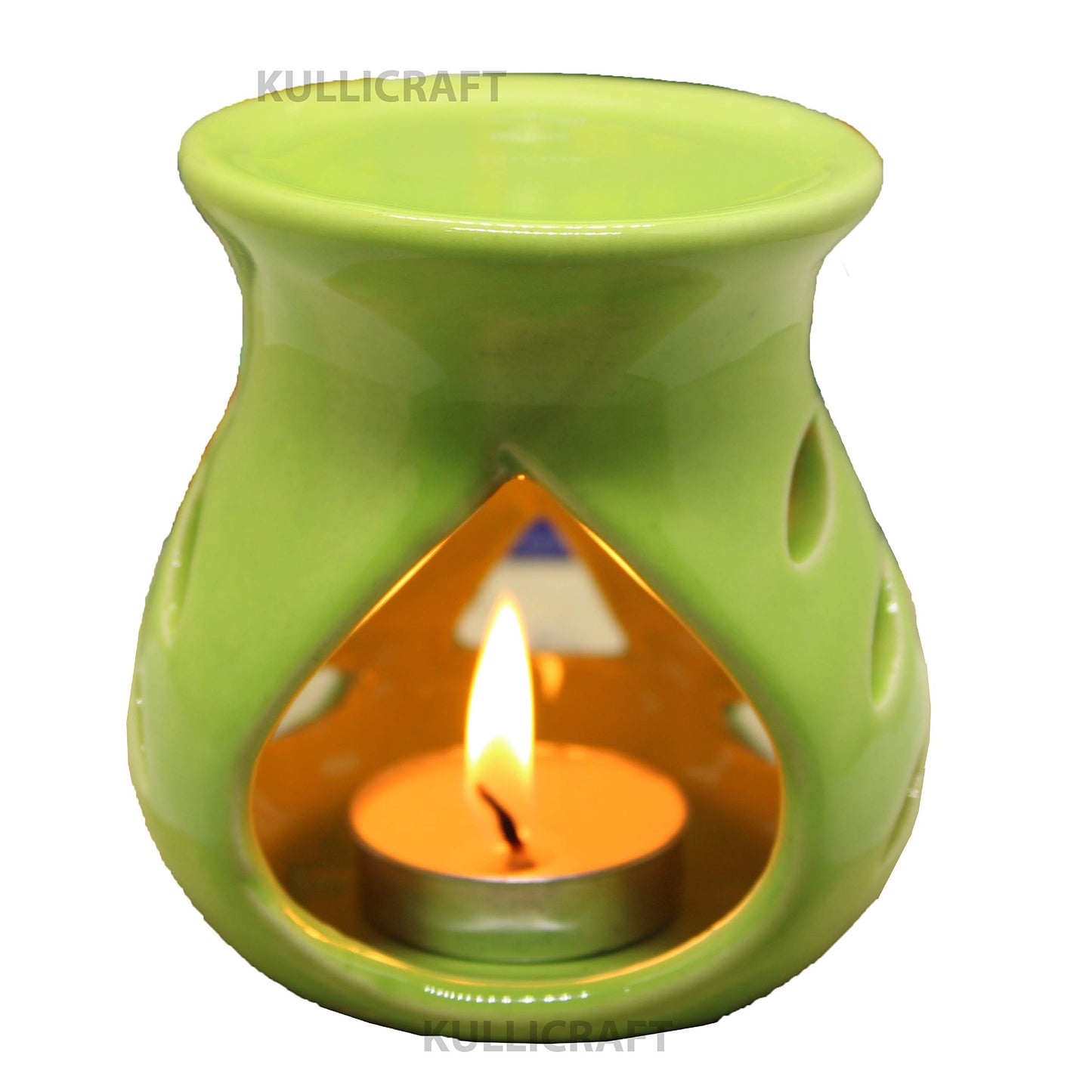 Black 4 Inch Ceramic Aroma Candle Diffuser Oil Burner Clay Lamp Wax Warmer Tea Light Holder For Home Decor. (Free 1 Candle Tea Light) - Pack Of 1.