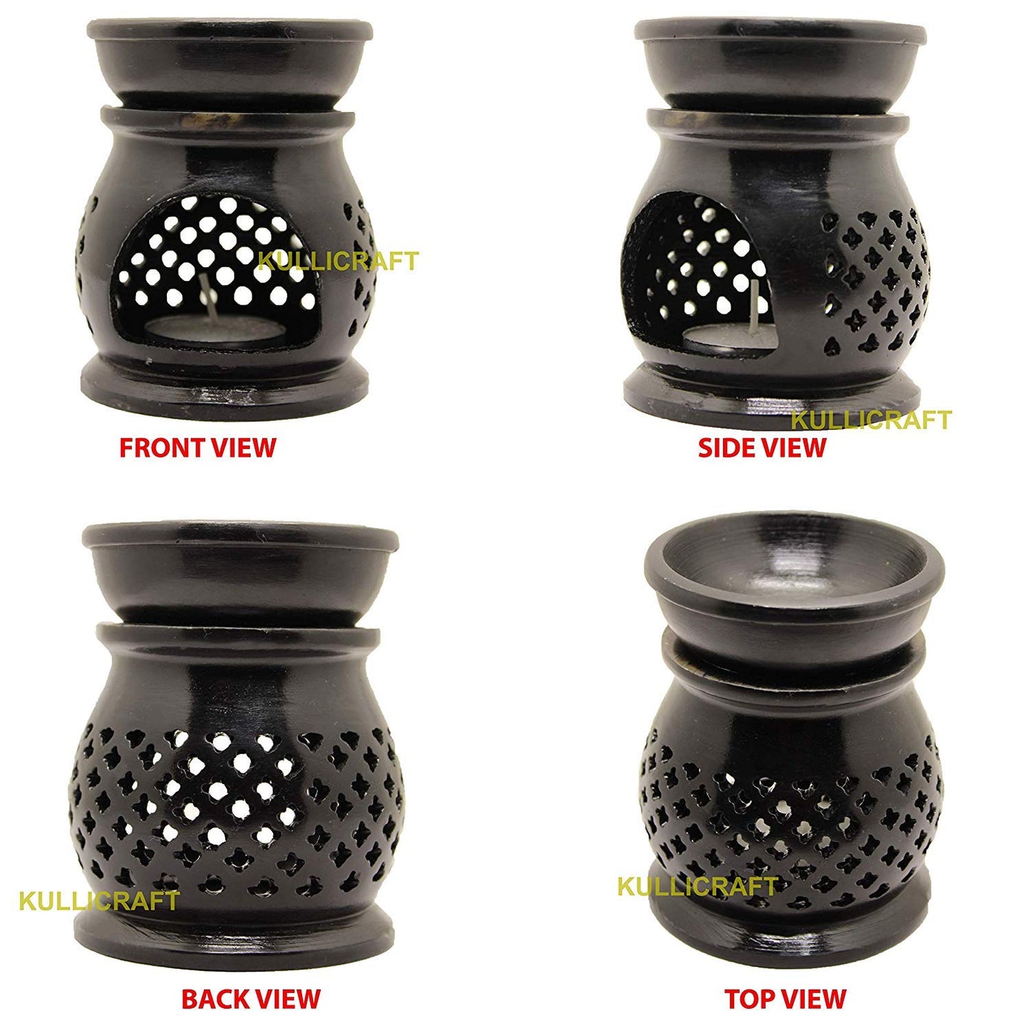 Black 4 Inch Ceramic Aroma Candle Diffuser Oil Burner Clay Lamp Wax Warmer Tea Light Holder For Home Decor. (Free 1 Candle Tea Light) - Pack Of 1.