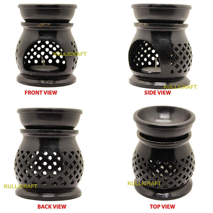 Black 4 Inch Ceramic Aroma Candle Diffuser Oil Burner Clay Lamp Wax Warmer Tea Light Holder For Home Decor. (Free 1 Candle Tea Light) - Pack Of 1.