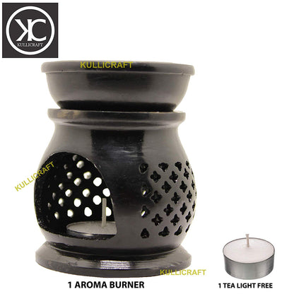 Black 4 Inch Ceramic Aroma Candle Diffuser Oil Burner Clay Lamp Wax Warmer Tea Light Holder For Home Decor. (Free 1 Candle Tea Light) - Pack Of 1.