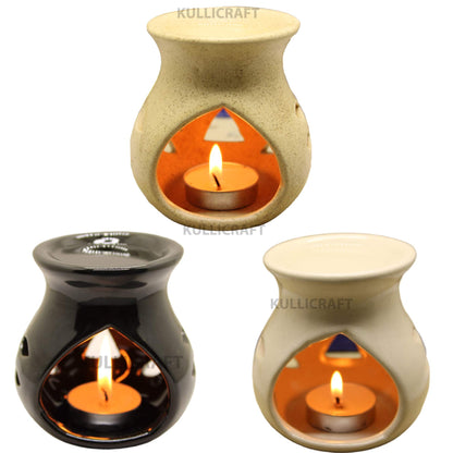 Black 4 Inch Ceramic Aroma Candle Diffuser Oil Burner Clay Lamp Wax Warmer Tea Light Holder For Home Decor. (Free 1 Candle Tea Light) - Pack Of 1.