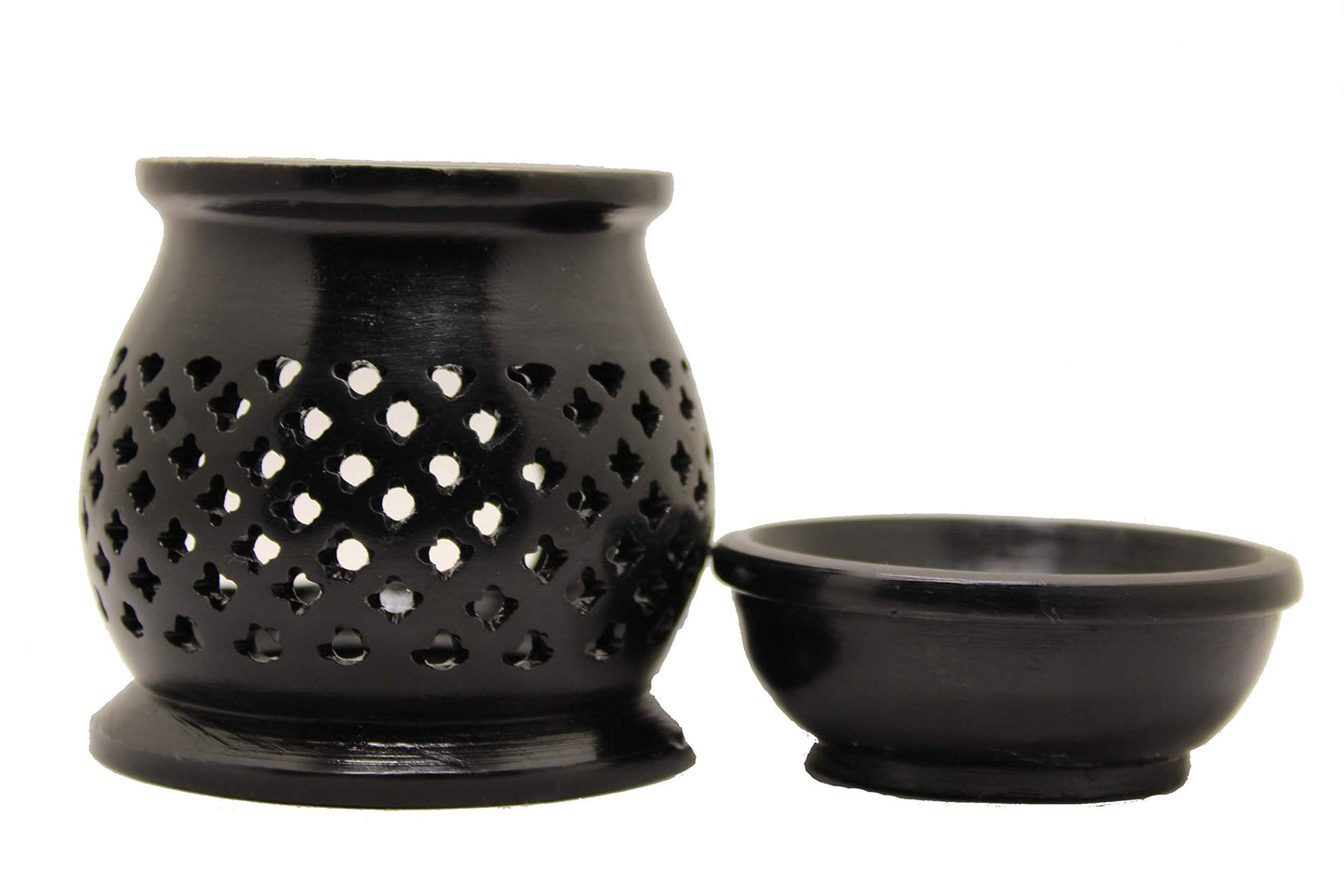 Black 4 Inch Ceramic Aroma Candle Diffuser Oil Burner Clay Lamp Wax Warmer Tea Light Holder For Home Decor. (Free 1 Candle Tea Light) - Pack Of 1.