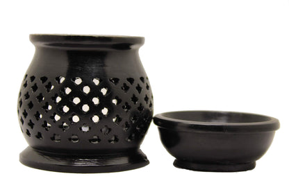 Black 4 Inch Ceramic Aroma Candle Diffuser Oil Burner Clay Lamp Wax Warmer Tea Light Holder For Home Decor. (Free 1 Candle Tea Light) - Pack Of 1.