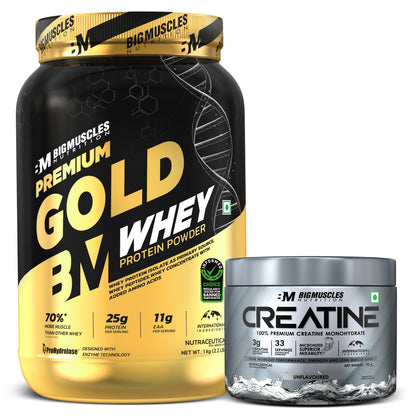 Bigmuscles Nutrition Premium Gold Whey [1Kg] | Informed Choice UK Certified | Isolate Whey Protein Blend | 25g Protein | 11g EAA | ProHydrolase Enzyme Technology [Chocolate]
