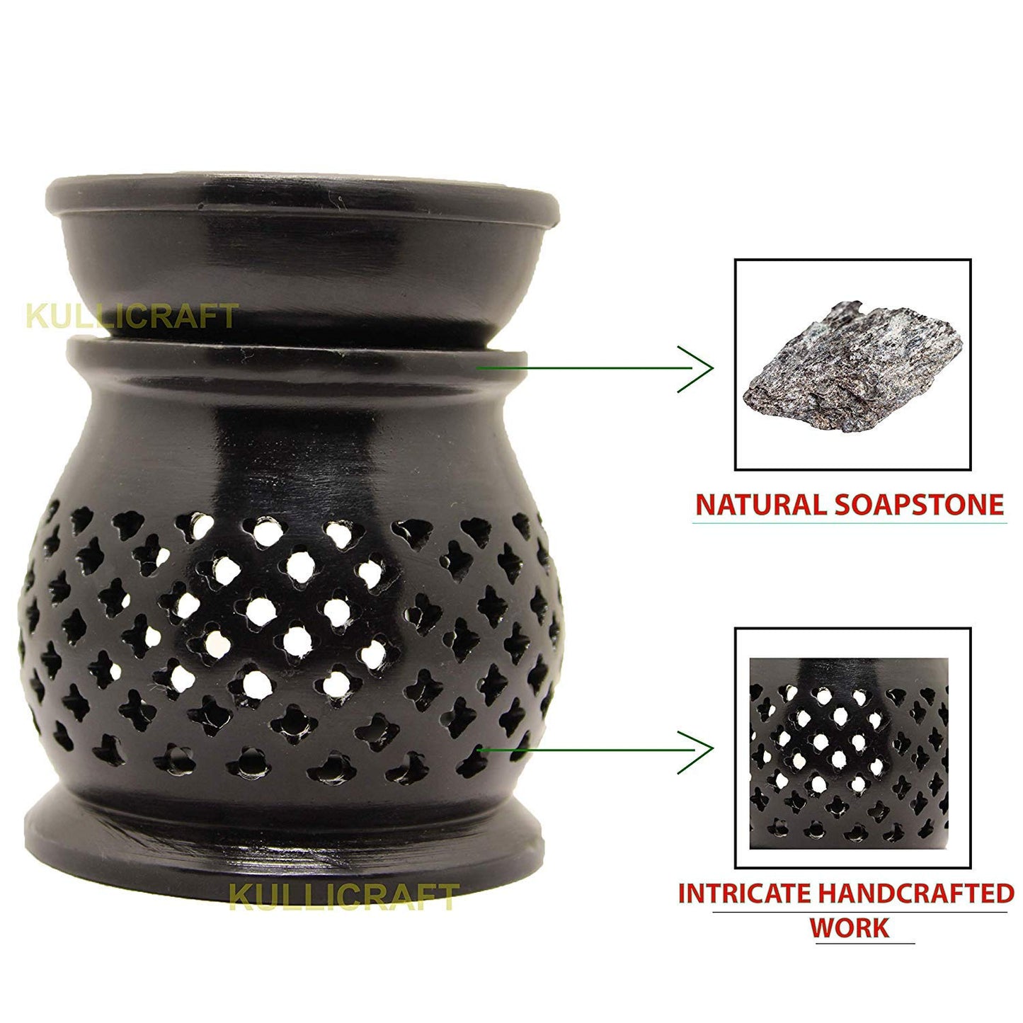 Black 4 Inch Ceramic Aroma Candle Diffuser Oil Burner Clay Lamp Wax Warmer Tea Light Holder For Home Decor. (Free 1 Candle Tea Light) - Pack Of 1.