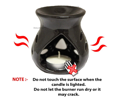 Black 4 Inch Ceramic Aroma Candle Diffuser Oil Burner Clay Lamp Wax Warmer Tea Light Holder For Home Decor. (Free 1 Candle Tea Light) - Pack Of 1.