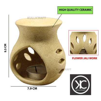 Black 4 Inch Ceramic Aroma Candle Diffuser Oil Burner Clay Lamp Wax Warmer Tea Light Holder For Home Decor. (Free 1 Candle Tea Light) - Pack Of 1.