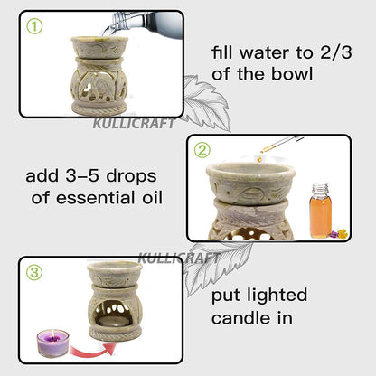 Black 4 Inch Ceramic Aroma Candle Diffuser Oil Burner Clay Lamp Wax Warmer Tea Light Holder For Home Decor. (Free 1 Candle Tea Light) - Pack Of 1.