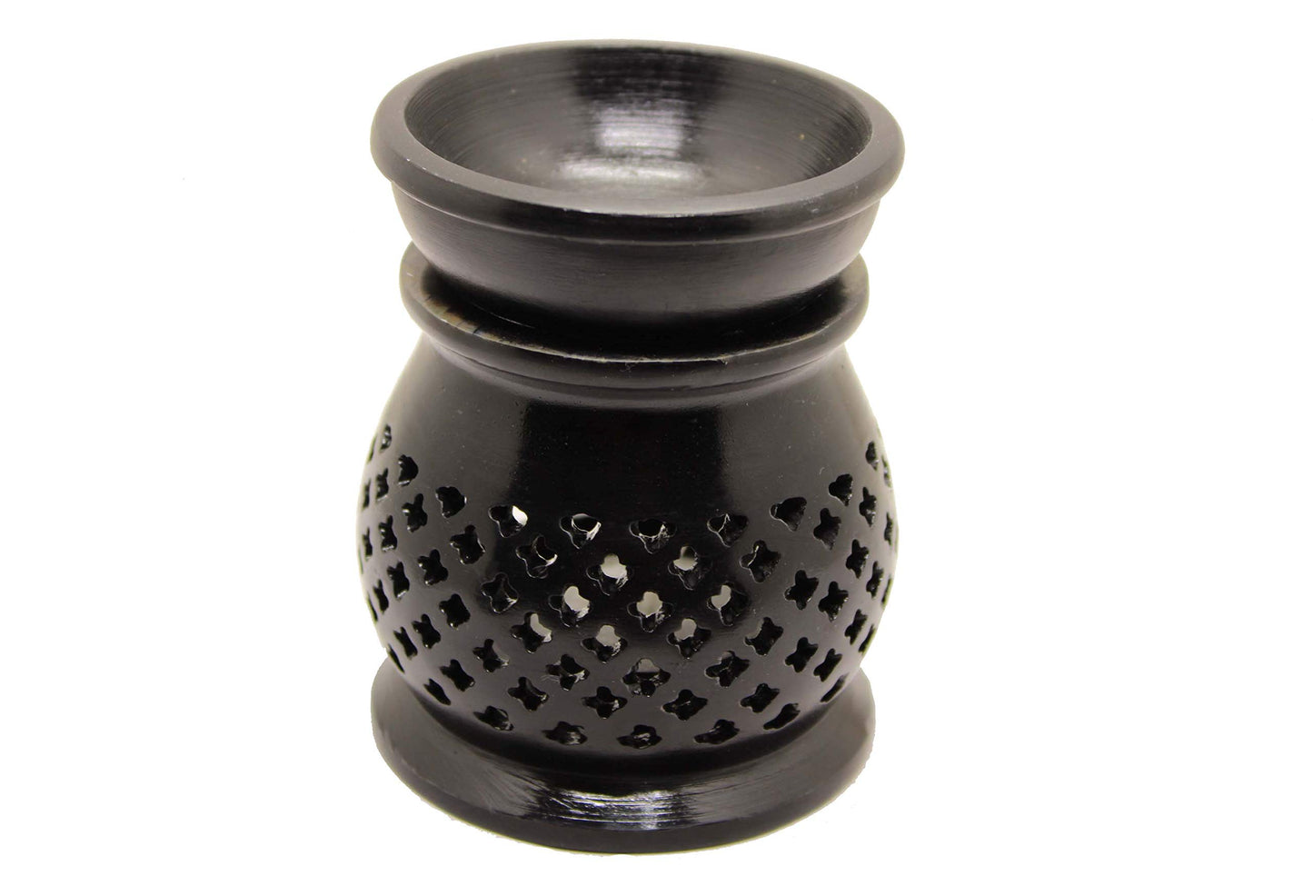Black 4 Inch Ceramic Aroma Candle Diffuser Oil Burner Clay Lamp Wax Warmer Tea Light Holder For Home Decor. (Free 1 Candle Tea Light) - Pack Of 1.