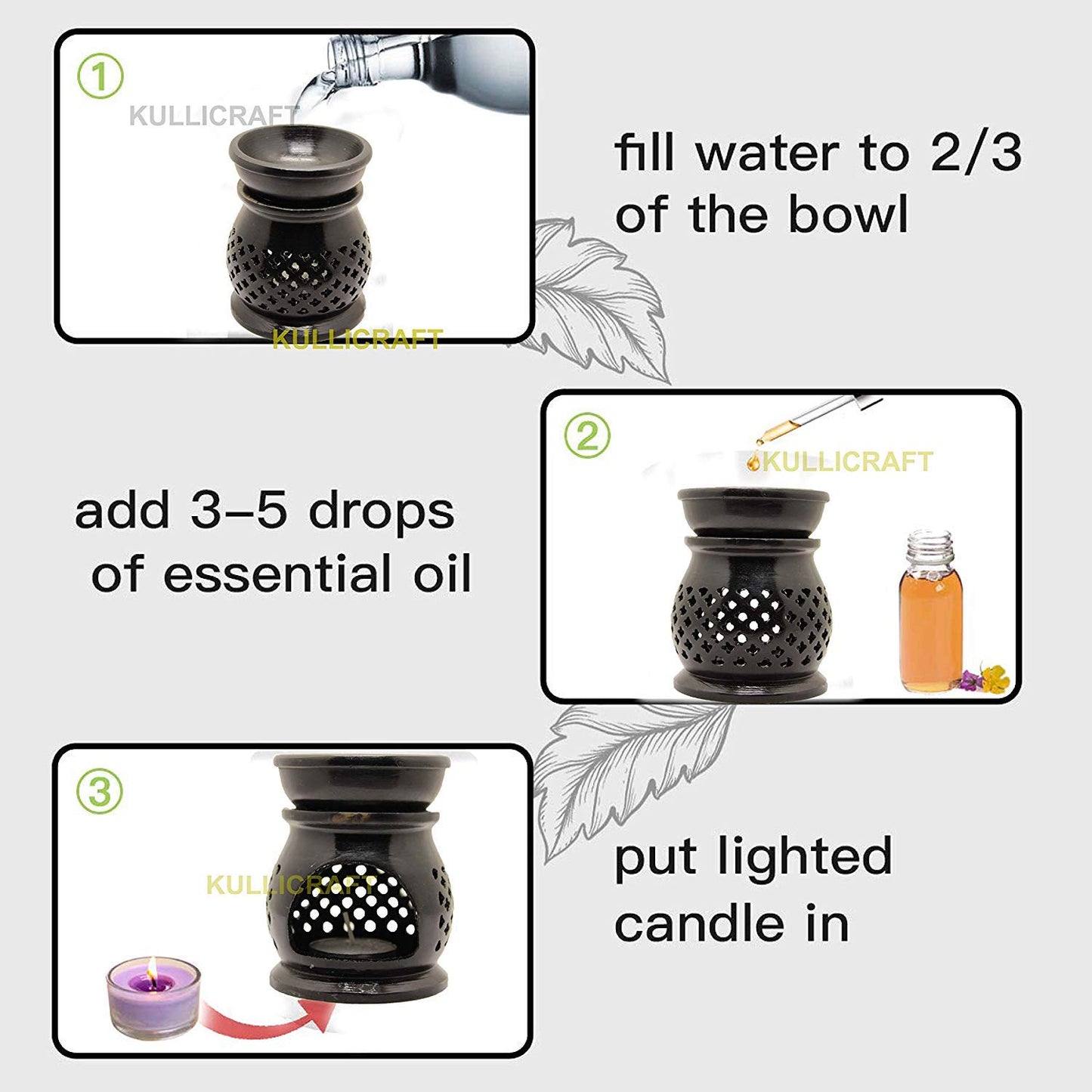 Black 4 Inch Ceramic Aroma Candle Diffuser Oil Burner Clay Lamp Wax Warmer Tea Light Holder For Home Decor. (Free 1 Candle Tea Light) - Pack Of 1.