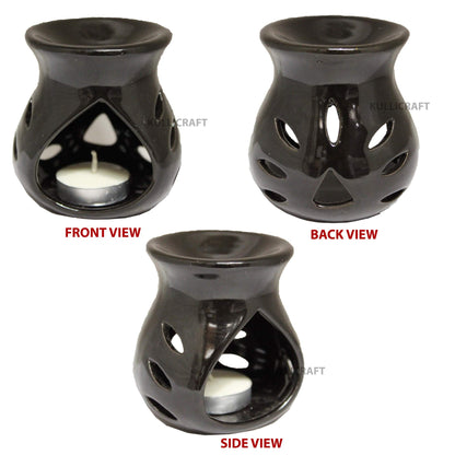 Black 4 Inch Ceramic Aroma Candle Diffuser Oil Burner Clay Lamp Wax Warmer Tea Light Holder For Home Decor. (Free 1 Candle Tea Light) - Pack Of 1.