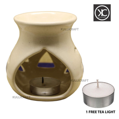 Black 4 Inch Ceramic Aroma Candle Diffuser Oil Burner Clay Lamp Wax Warmer Tea Light Holder For Home Decor. (Free 1 Candle Tea Light) - Pack Of 1.
