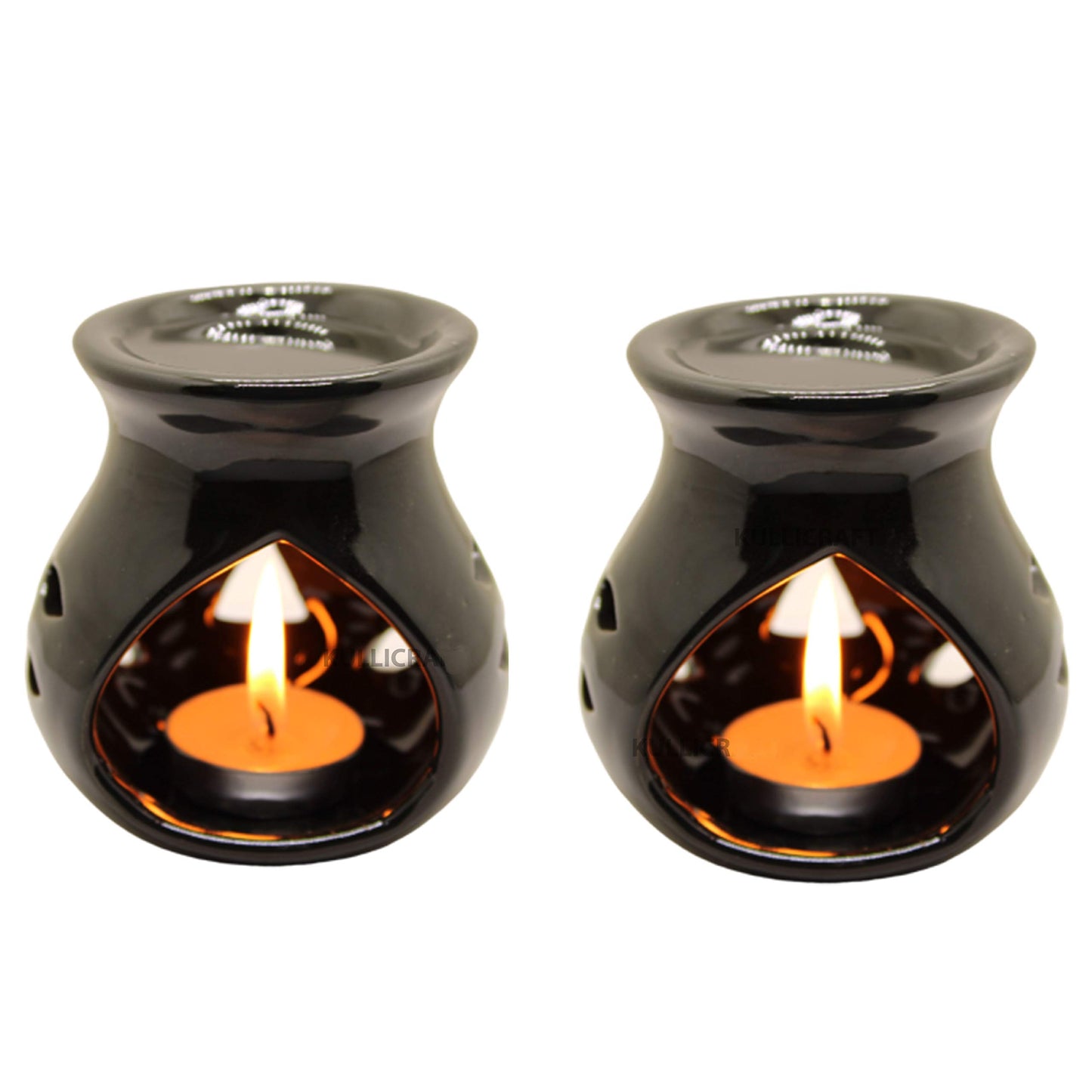 Black 4 Inch Ceramic Aroma Candle Diffuser Oil Burner Clay Lamp Wax Warmer Tea Light Holder For Home Decor. (Free 1 Candle Tea Light) - Pack Of 1.