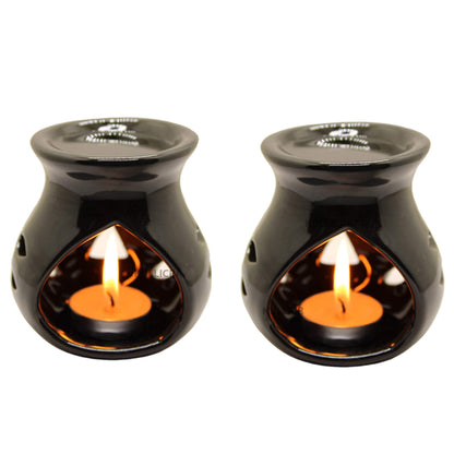 Black 4 Inch Ceramic Aroma Candle Diffuser Oil Burner Clay Lamp Wax Warmer Tea Light Holder For Home Decor. (Free 1 Candle Tea Light) - Pack Of 1.