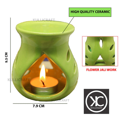 Black 4 Inch Ceramic Aroma Candle Diffuser Oil Burner Clay Lamp Wax Warmer Tea Light Holder For Home Decor. (Free 1 Candle Tea Light) - Pack Of 1.