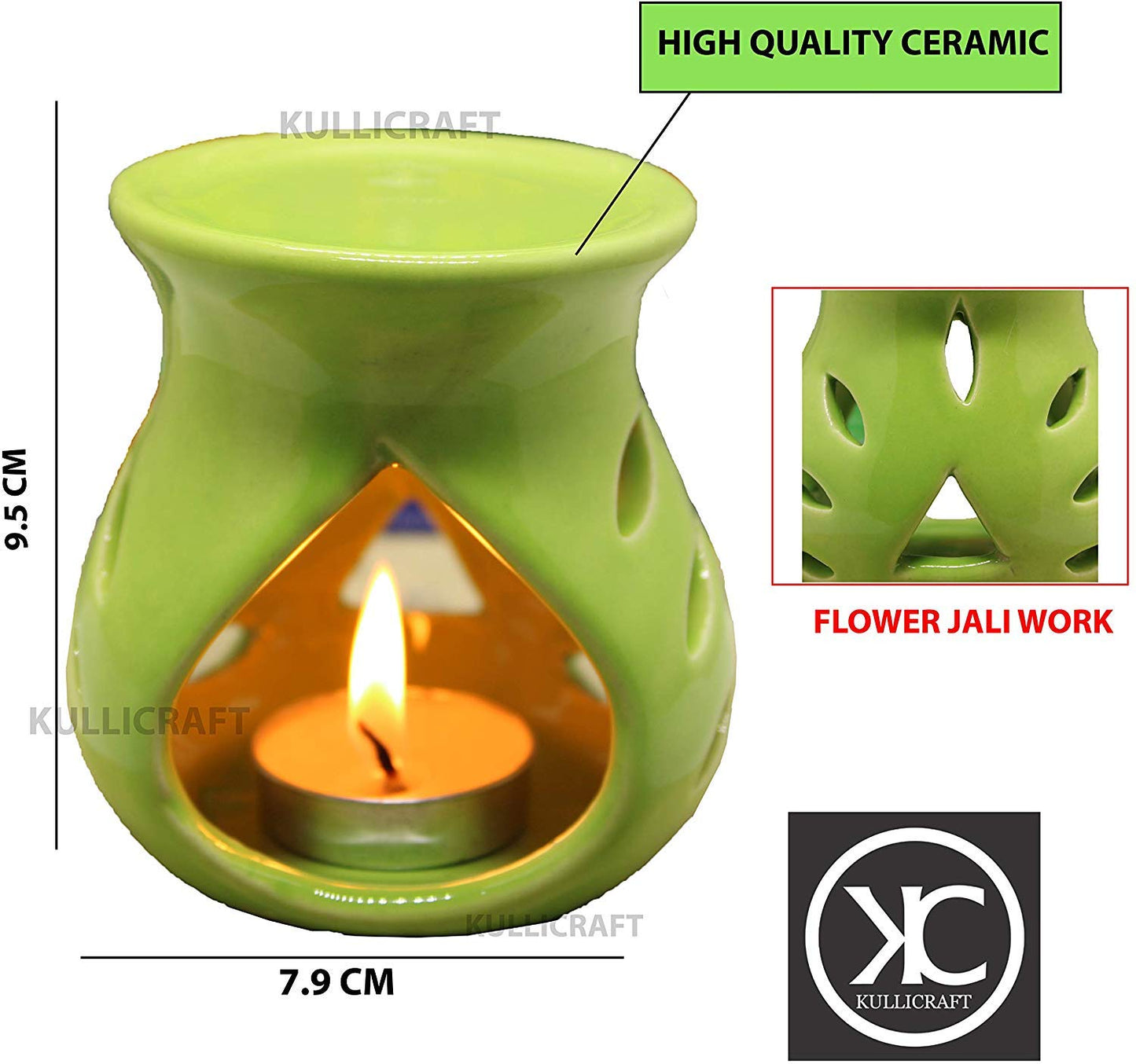 Black 4 Inch Ceramic Aroma Candle Diffuser Oil Burner Clay Lamp Wax Warmer Tea Light Holder For Home Decor. (Free 1 Candle Tea Light) - Pack Of 1.