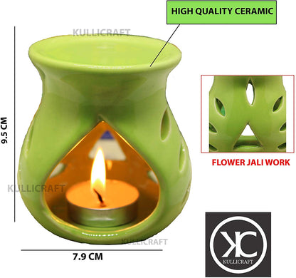 Black 4 Inch Ceramic Aroma Candle Diffuser Oil Burner Clay Lamp Wax Warmer Tea Light Holder For Home Decor. (Free 1 Candle Tea Light) - Pack Of 1.