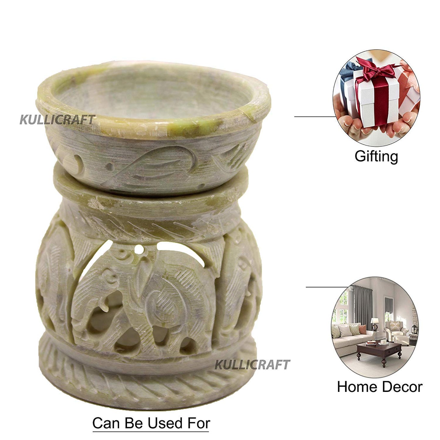Black 4 Inch Ceramic Aroma Candle Diffuser Oil Burner Clay Lamp Wax Warmer Tea Light Holder For Home Decor. (Free 1 Candle Tea Light) - Pack Of 1.
