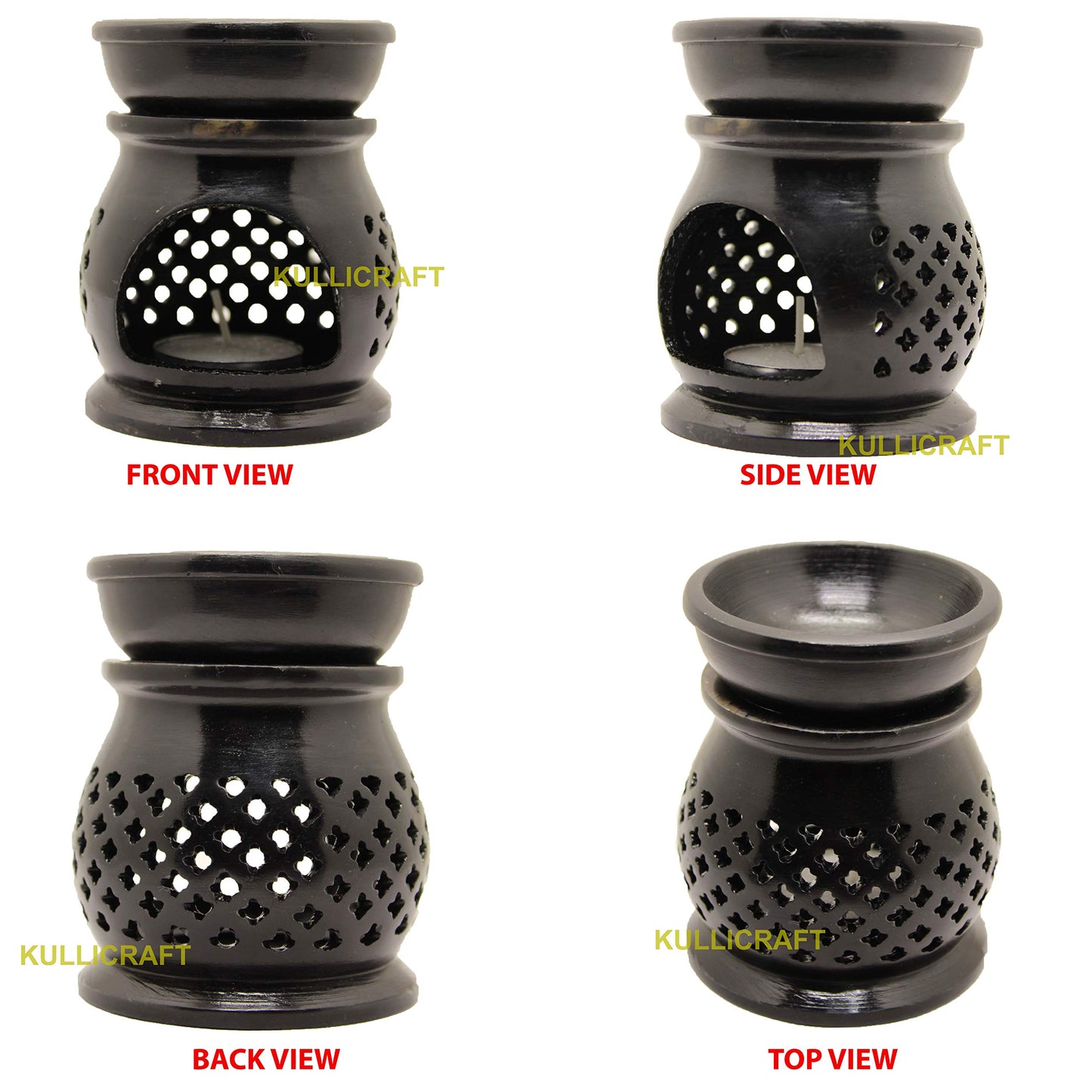 Black 4 Inch Ceramic Aroma Candle Diffuser Oil Burner Clay Lamp Wax Warmer Tea Light Holder For Home Decor. (Free 1 Candle Tea Light) - Pack Of 1.