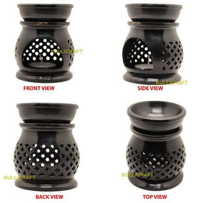 Black 4 Inch Ceramic Aroma Candle Diffuser Oil Burner Clay Lamp Wax Warmer Tea Light Holder For Home Decor. (Free 1 Candle Tea Light) - Pack Of 1.