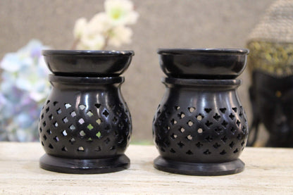 Black 4 Inch Ceramic Aroma Candle Diffuser Oil Burner Clay Lamp Wax Warmer Tea Light Holder For Home Decor. (Free 1 Candle Tea Light) - Pack Of 1.